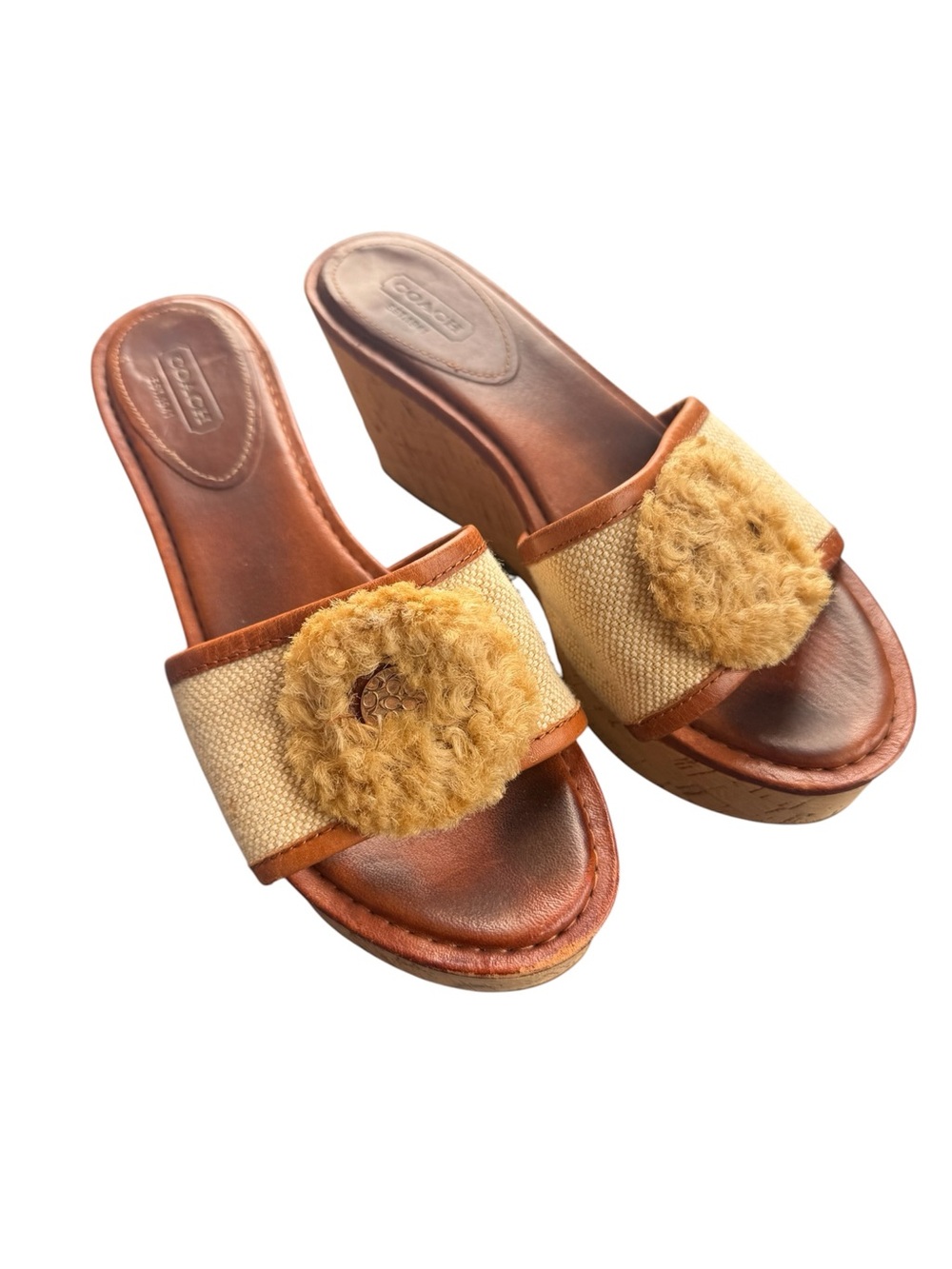 Vintage COACH Tan Pom Slide Sandals - Picture 2 of 4